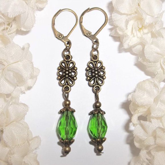 Green Earrings, Green and Bronze Earrings, Dangle Earrings, Earrings Set, 7486 - Picture 1 of 8